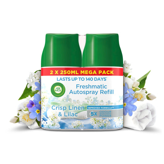 Air Wick - Crisp Linen & Lilac -  Freshmatic Autospray Twin Refill - Air Freshener - 2x250ml